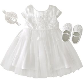 Booulfi Baby Girl Clothes Flower Girl Dress Cake Smash Outfit White Baby Dress Newborn Dresses 3 Pcs Set
