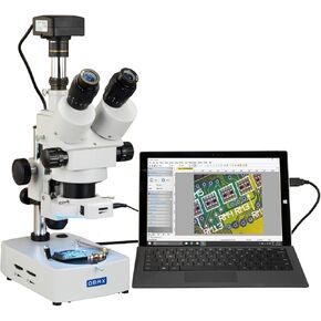 OMAX 3.5X-90X USB3 18MP Digital Trinocular Zoom Stereo Microscope on Desk Stand with 56-LED Light