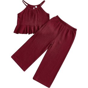 Toddler Girls Clothes Solid Color Sleeveless Camisole Linen Pants Set Toddler Baby Summer Outfits Ruffle Halter Tops