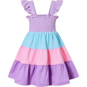Vieille Toddler Girls Rainbow Dress Summer Ruffle Sleeveless Kids Princess Casual Dress 2-6 Years