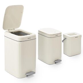 Pukomc 3 Pack Bathroom Trash Can with Lid，Small Trash Cans Bedroom，3.7 Gallon Slim Soft Close Garbage Can，Step Wastebasket Container Trash Bin for Office Bedroom Kitchen Living Room