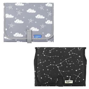 2 Sets PHOEBUS BABY Portable Changing Pad Travel - Waterproof Compact Diaper Changing Mat with Built-in Pillow - Lightweight & Foldable Changing Station, Newborn Shower Gifts (Clouds and Star)
