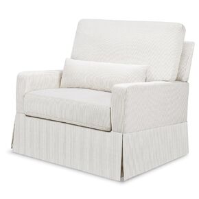 Namesake Crawford Pillowback Chair and a Half Comfort Swivel Glider in Fog Chatham Stripe Performance Eco-Weave, Water Repellent, Greenguard Gold & CertiPUR-US Certified