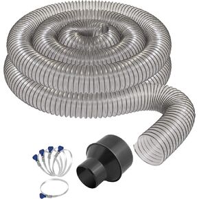 Fulton 2.5" diameter x 20 foot long Ultra Flex Clear Vue Heavy Duty PVC Dust Collection Hose with 4" to 2.5" Reducer Fitting and a 5 pack of 2.5" Thumb Screw Hose Clamps