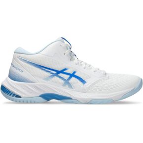 ASICS Women's Netburner Ballistic FlyteFoam Mid Top 3 Volleyball Shoes, 7.5, White/Blue Coast