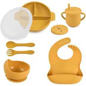 Silicone Baby Feeding Set - Perfect silicone plates for baby & Toddler Plates with lids, Baby Bowls with Suction, Baby Utensils - Baby Led Weaning Supplies & Eating Essentials - (Pink)