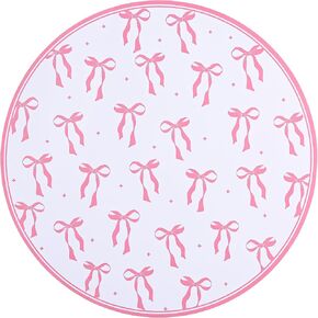 50Pcs Pink Bow Paper Placemats Pink Bowknot Round Disposable Party Place Mats Coquette 13" Paper Cutouts for Wedding Bachelorette Bridal Baby Shower Birthday Table Setting