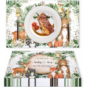 50 Pieces Paper Placemats for Woodland Baby Shower, 11"x17" Forest Animals Disposable Table Place Mats, Woodland Animals Baby Shower Decorations.