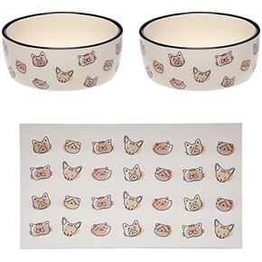Pearhead Cat Placemat and 2 Bowls, Blush and White