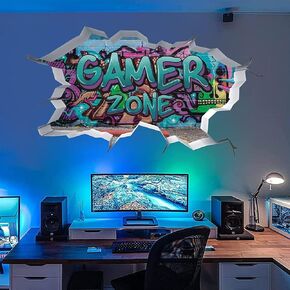 TOARTI 3D Game Wall Decals,Gaming Wall Stickers for Boys Room Gamer Zone Sticker Video Gaming Wallpaper for Kids Playroom Decor