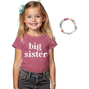 MODNTOGA Big Sister Graphic Shirt Toddler Girl Promoted to Big Sister T-Shirt Baby Sister Pullover Tops with Big Sis Bracelet