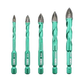 Tile Wood Plastic Drill Bits - FACHLICH 5pcs 3/16" 1/4" 5/16" 3/8" 1/2"(5/6/8/10/12mm) Carbide Drill Bits Tip Quick Change Hex Shank for Wood, Plastic, Masonry, Ceramic Tile