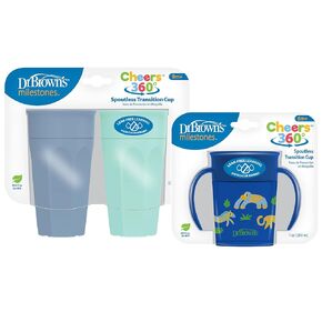 Dr. Brown's Milestones Cheers 360 Training Cup for Toddlers & Babies, Leak-Free Sippy Cup, Blue/Aqua Spoutless Transition Handles Easy Grip and Leak-Free