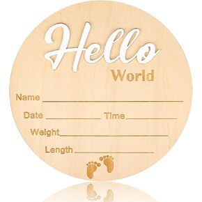 Baby Announcement Sign Wooden Hello World Newborn Sign for Nursery Newborn Sign for Hospital Baby Name Plaques of Photo Props Welcome Baby Sign for Baby Shower