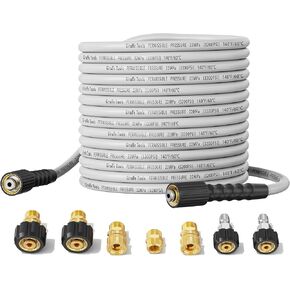 Giraffe Tools Pressure Washer Hose 50FT X 1/4", 3200 PSI Pressure Washing Hose, Kink Resistant, Heavy Duty Power Washer Hose, M22 to 3/8" Quick Connect Couplers for Replacement, 7 Accessories