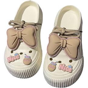 Women's Platform Slide Sandals with Bow and Flower Charms, Cavernous Upper