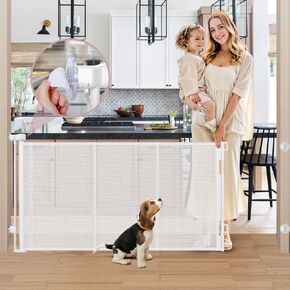 Reinforced Retractable Baby Gates No Drilling, 75" Wide Baby Gate No Drill Retractable Gate for Dogs, Retractable Pet Gates for Doorways No Drilling with Reinforced Strips, Stop Crawling Under, White