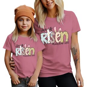 Mommy and Me Easter Shirts for Women Toddler Girl He is Risen T-Shirt Easter Day Outfit Baby Jesus Tee Christian Top