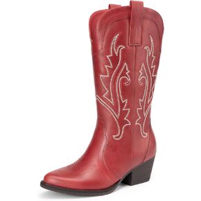 DREAM PAIRS Women's Cowboy Cowgirl Boots Embroidered Pointed Toe Low Heel Western Mid Calf Boot for Theme Party Country Concert