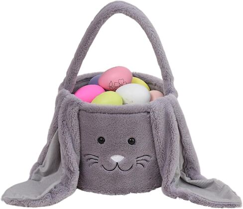Plush Easter Bunny Basket Bags for Kids, Rabbit Bucket Tote with Long Fluffy Ears, Cute Egg Hunts Party Storage Candy Gifts Carry Bucket Decorations (White + Pink) in Saudi Arabia