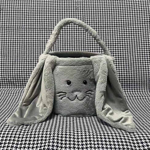 Plush Easter Bunny Basket Bags for Kids, Rabbit Bucket Tote with Long Fluffy Ears, Cute Egg Hunts Party Storage Candy Gifts Carry Bucket Decorations (White + Pink) in Saudi Arabia