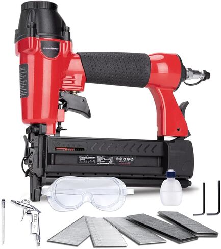 PowerSmart Pneumatic Brad Nailer ، 18 GA 2 في 1 مسدس الأظافر و Crown Stapler مع 300 مساءً الأظافر/ 200pcs Staples ، لمشاريع DIY النجارة الخشبية in Kuwait