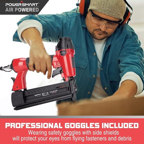 PowerSmart Pneumatic Brad Nailer ، 18 GA 2 في 1 مسدس الأظافر و Crown Stapler مع 300 مساءً الأظافر/ 200pcs Staples ، لمشاريع DIY النجارة الخشبية in Kuwait