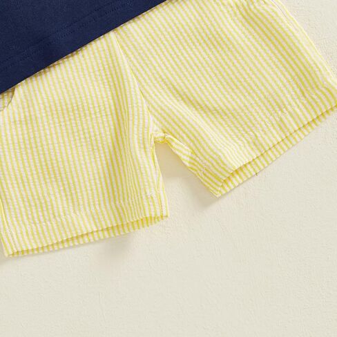 Toddler Baby Boy Summer Outfits Excavator Embroidery Short Sleeve T-Shirt Top Seersucker Stripe Shorts Set in Kuwait