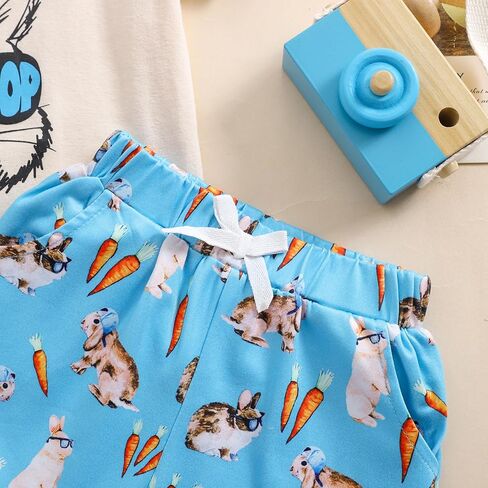 Noubeau Baby Boys Easter Teaster Cute Bunny Graphic Print T-Shirt Shirt Sleeve Tops Rabbit Shorts Summer Silver in Kuwait