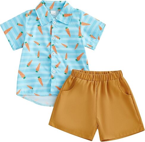 Baby Boy Easter Clothes Short Sleeve Carrot Bunny Button Down Dress Shirt Bermuda Shorts Little Kids Gentleman Outfit in Saudi Arabia