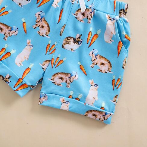 Noubeau Baby Boys Easter Teaster Cute Bunny Graphic Print T-Shirt Shirt Sleeve Tops Rabbit Shorts Summer Silver in Kuwait
