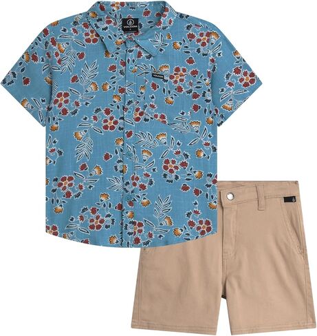 Volcom Toddler Boy Shorts Set - 2 Piece Short Sleeve Button Down Dress Shirts and Twill Shorts - Toddler Boys Summer Outfits in Kuwait