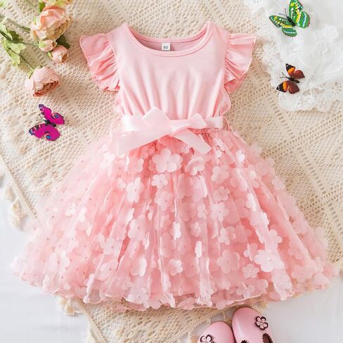 Toddler Tulle Tutu Summer Dress Birthday Party Princess Dresses | Ruffle Sleeveless Layered Casual Playwear for 1-6Y, Twirly Fairy Wedding Flower Girl Outfit, Kids Holiday Formal Sundress in Kuwait