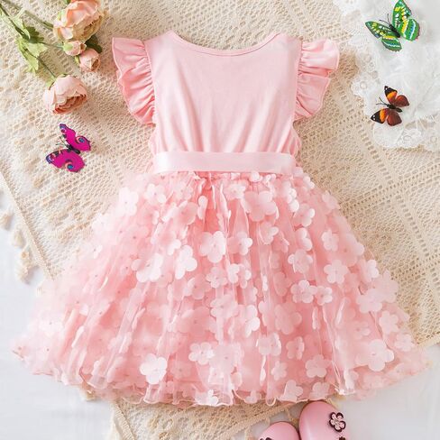 Toddler Tulle Tutu Summer Dress Birthday Party Princess Dresses | Ruffle Sleeveless Layered Casual Playwear for 1-6Y, Twirly Fairy Wedding Flower Girl Outfit, Kids Holiday Formal Sundress in Kuwait