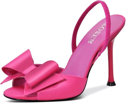الساتان العالي الكعب Slingback Open Toe Mules Sandals Bow Stiletto Sexy Heels Movers in Kuwait