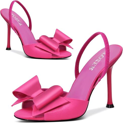 الساتان العالي الكعب Slingback Open Toe Mules Sandals Bow Stiletto Sexy Heels Movers in Kuwait