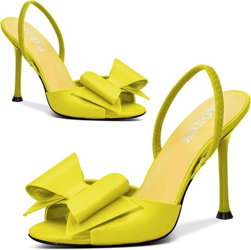 الساتان العالي الكعب Slingback Open Toe Mules Sandals Bow Stiletto Sexy Heels Movers in Kuwait
