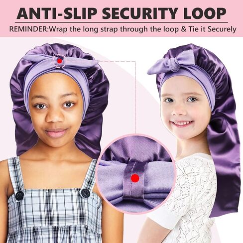 Long Kids Bonnets for Girls,Double Layer Satin Bonnet for Sleeping Kid,Bonnet for Girl Braids Long Hair Purple in Saudi Arabia