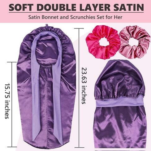 Long Kids Bonnets for Girls,Double Layer Satin Bonnet for Sleeping Kid,Bonnet for Girl Braids Long Hair Purple in Saudi Arabia