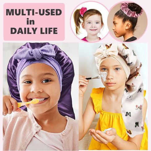 Long Kids Bonnets for Girls,Double Layer Satin Bonnet for Sleeping Kid,Bonnet for Girl Braids Long Hair Purple in Saudi Arabia