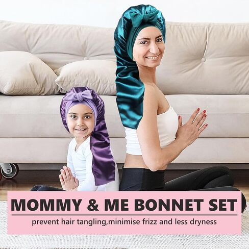Long Kids Bonnets for Girls,Double Layer Satin Bonnet for Sleeping Kid,Bonnet for Girl Braids Long Hair Purple in Saudi Arabia