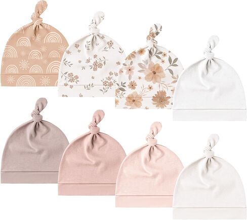 Konssy 8 Pack Baby Newborn Hats Set Knot Beanie Hats Soft for Infant Baby Girls Boys Caps 0-6 Months in Saudi Arabia