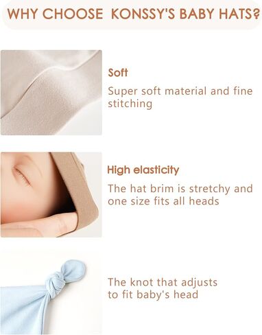 Konssy 8 Pack Baby Newborn Hats Set Knot Beanie Hats Soft for Infant Baby Girls Boys Caps 0-6 Months in Saudi Arabia