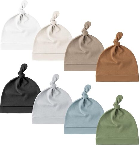 Konssy 8 Pack Baby Newborn Hats Set Knot Beanie Hats Soft for Infant Baby Girls Boys Caps 0-6 Months in Saudi Arabia