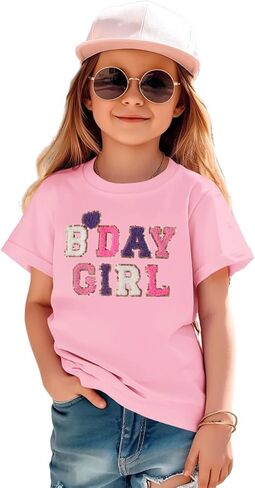 قميص عيد ميلاد فتاة طفل 2nd 3rd 4th 5th B-Day T Shirt ملابس عيد ميلاد Chenille Patch Short Sleeve Tee Tee in Kuwait