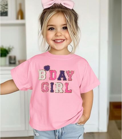قميص عيد ميلاد فتاة طفل 2nd 3rd 4th 5th B-Day T Shirt ملابس عيد ميلاد Chenille Patch Short Sleeve Tee Tee in Kuwait