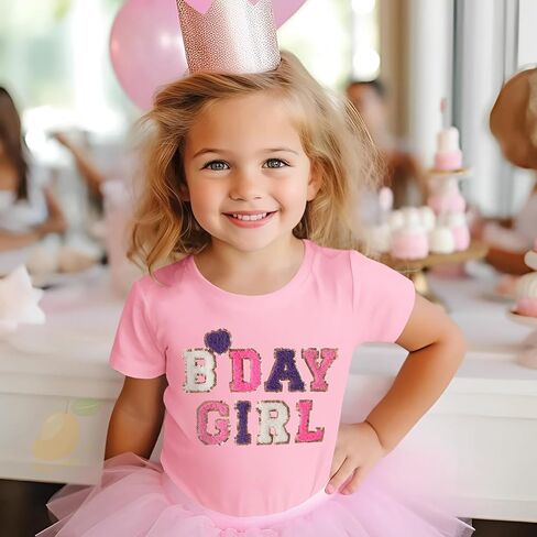 قميص عيد ميلاد فتاة طفل 2nd 3rd 4th 5th B-Day T Shirt ملابس عيد ميلاد Chenille Patch Short Sleeve Tee Tee in Kuwait