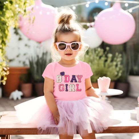 قميص عيد ميلاد فتاة طفل 2nd 3rd 4th 5th B-Day T Shirt ملابس عيد ميلاد Chenille Patch Short Sleeve Tee Tee in Kuwait