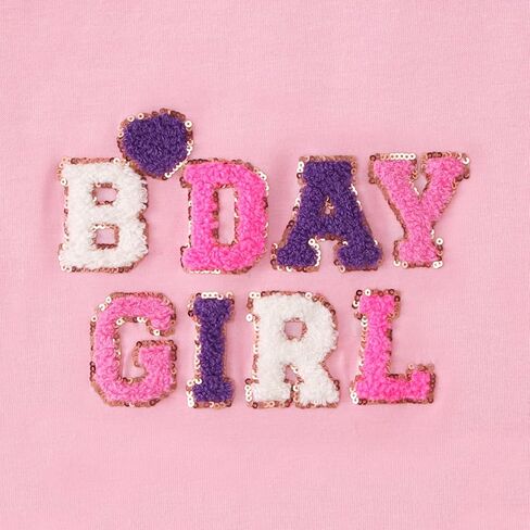 قميص عيد ميلاد فتاة طفل 2nd 3rd 4th 5th B-Day T Shirt ملابس عيد ميلاد Chenille Patch Short Sleeve Tee Tee in Kuwait