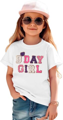 قميص عيد ميلاد فتاة طفل 2nd 3rd 4th 5th B-Day T Shirt ملابس عيد ميلاد Chenille Patch Short Sleeve Tee Tee in Kuwait